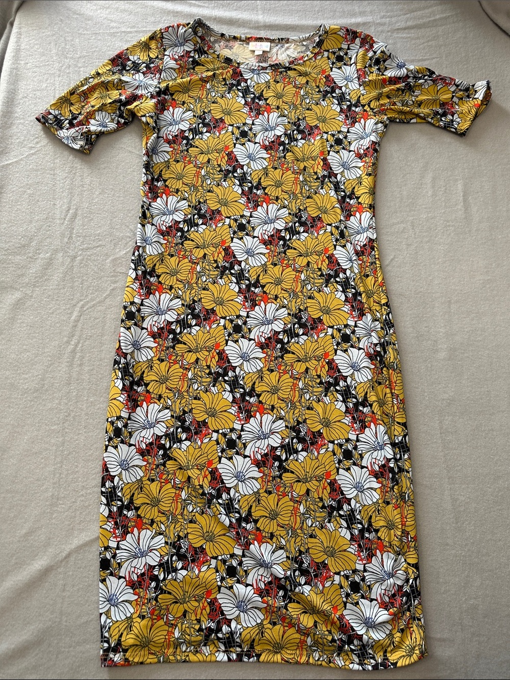LuLaRoe Yellow White Black Floral Midi Dress